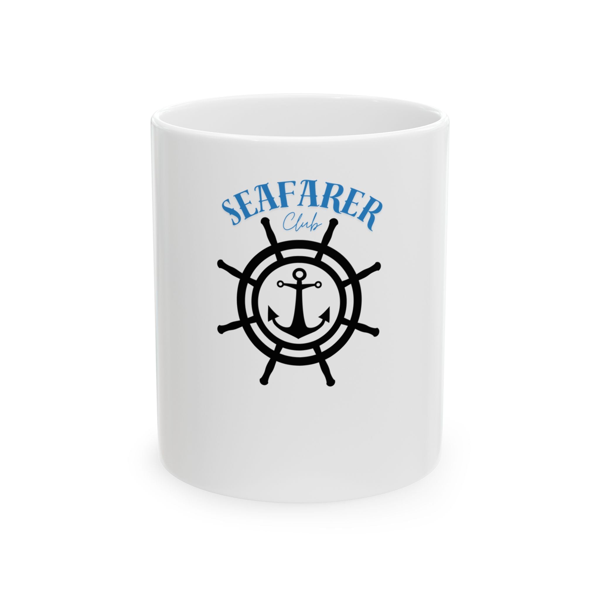 Seafarer Club Ceramic Mug — Anchor & Ship Wheel Nautical Coffee Cup (11oz, 15oz)